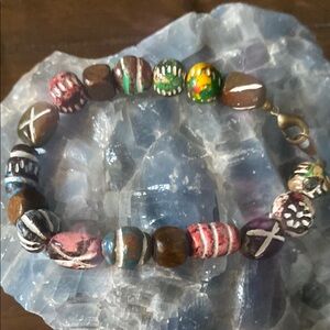 Eclectic Red and Brown Beaded Bracelet